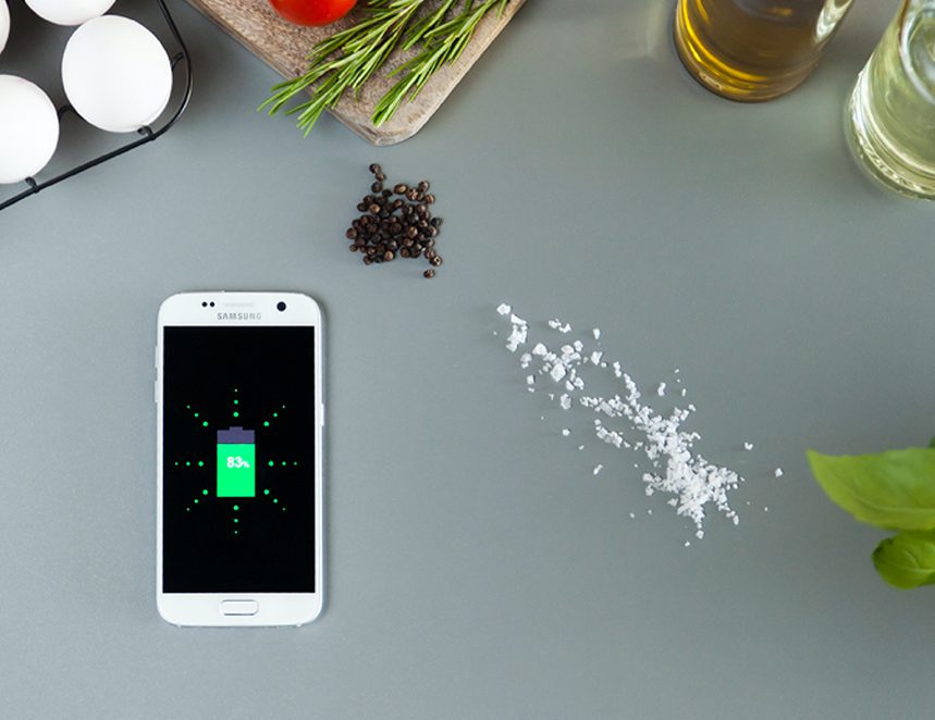Zens wireless charging in kitchen